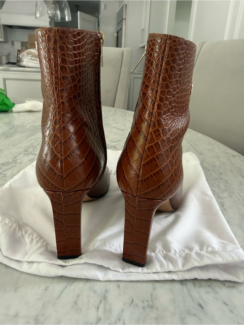 Jimmy Choo Brown Croc-Embossed Leather Ankle Booties - Picture 4 of 8
